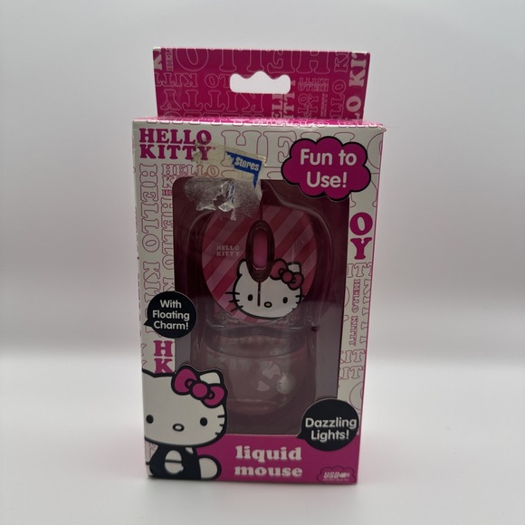 Hello Kitty Liquid Fill Computer Mouse Pink Lights Up Vintage Optical USB NIB